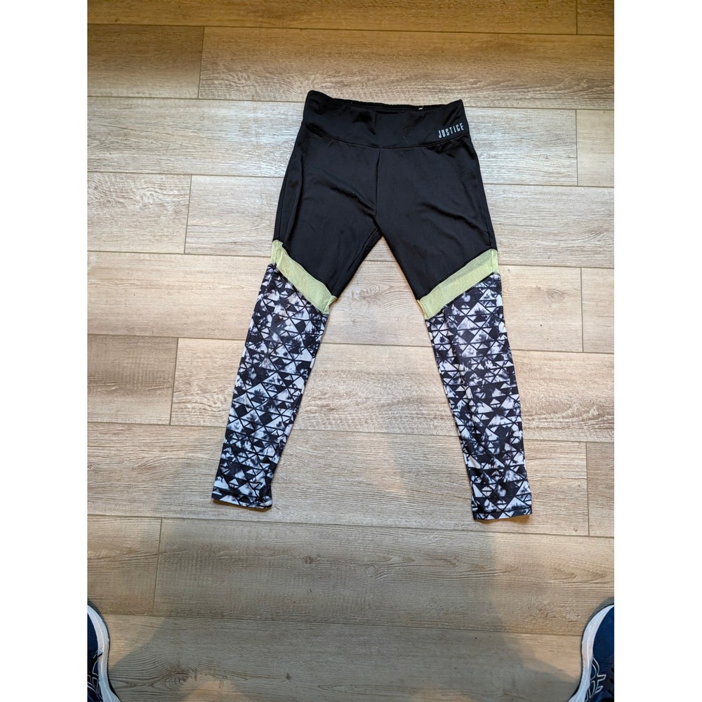 Justice Active Girls Black Geometric Print Mesh Leggings Size 18/20 720246